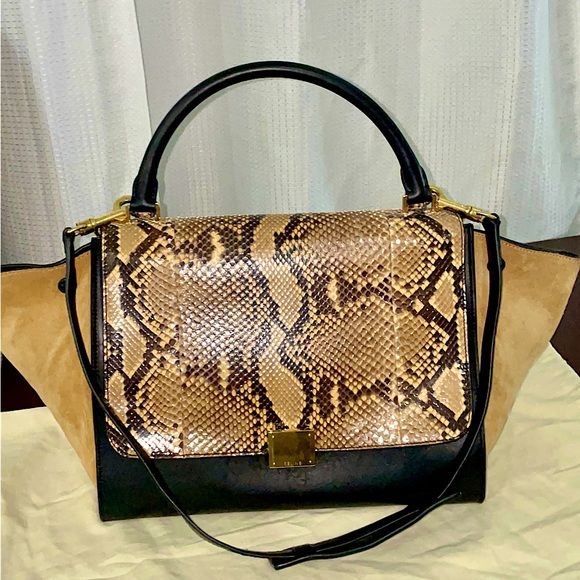 Celine Handbags - LIKE NEW CELINE Yellow Python Color Block Trapeze Leather ShoulderBag COA & Dust